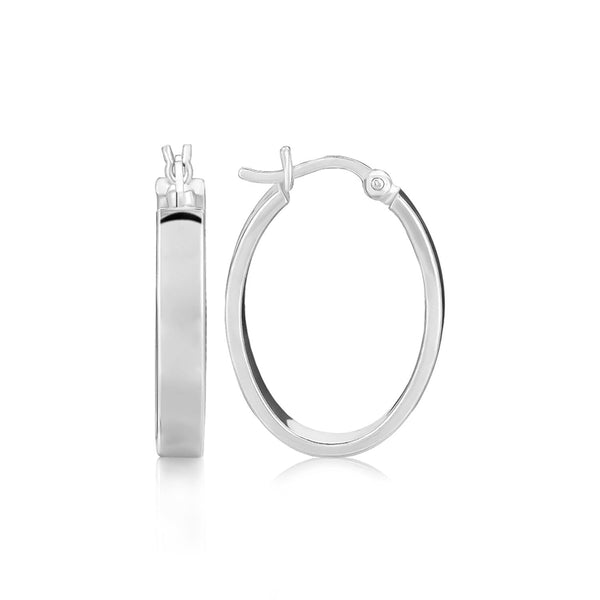 LOVCIA Premium Elegant Oval Sterling Silver Hoop Earrings with Rhodium Plating