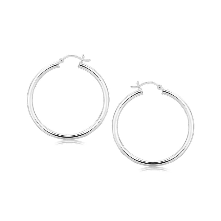 LOVCIA Premium Elegant Rhodium Plated Sterling Silver Hoop Earrings with Polished Detailing