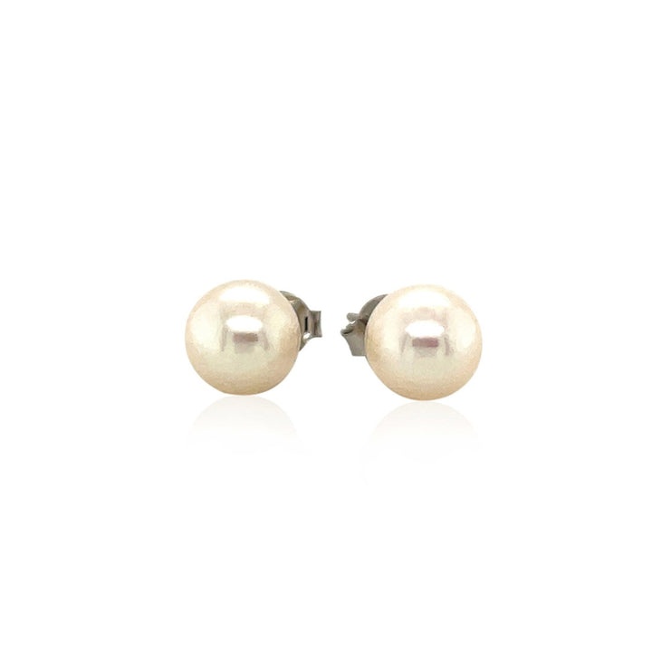 LOVCIA Premium Elegant 8mm Freshwater Pearl Earrings in Rhodium-Plated Sterling Silver