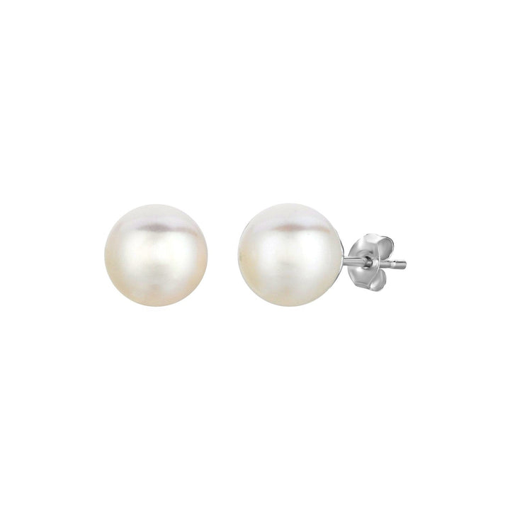 LOVCIA Premium Elegant 8mm Freshwater Pearl Earrings in Rhodium-Plated Sterling Silver