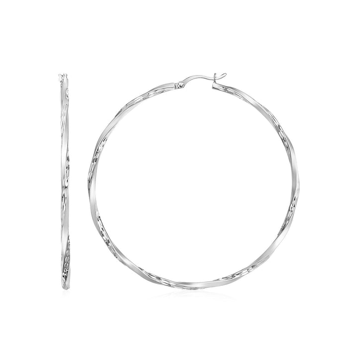 LOVCIA Premium Sterling Silver Diamond-Cut Textured Matte Twisted Hoop Earrings