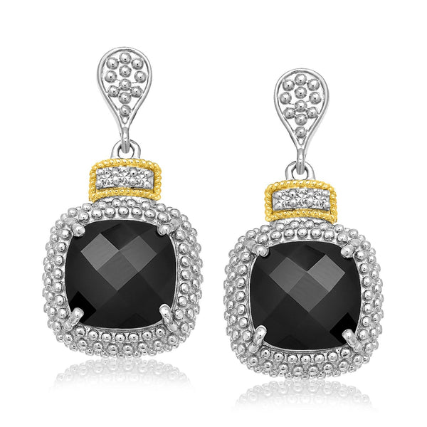 LOVCIA Premium Elegant 18k Gold & Sterling Silver Drop Earrings with Black Onyx & Diamonds