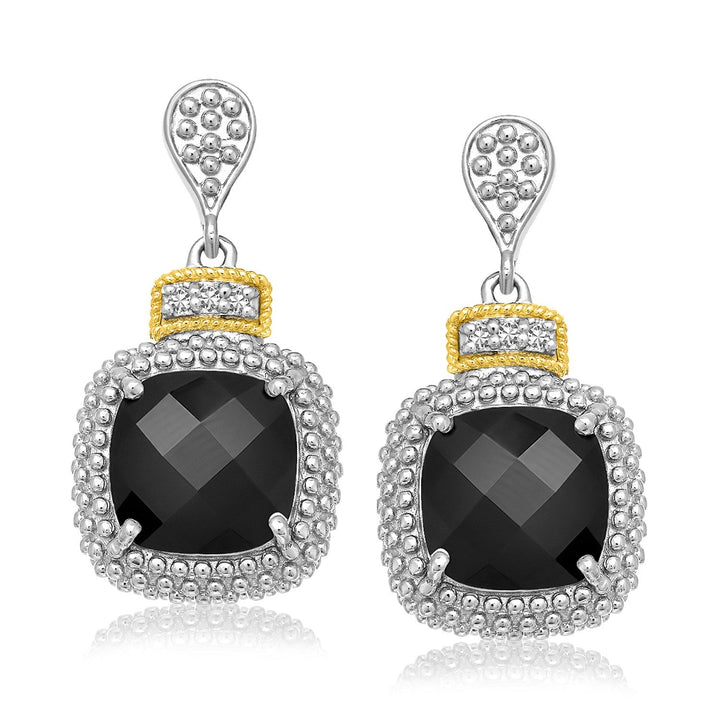 LOVCIA Premium Elegant 18k Gold & Sterling Silver Drop Earrings with Black Onyx & Diamonds