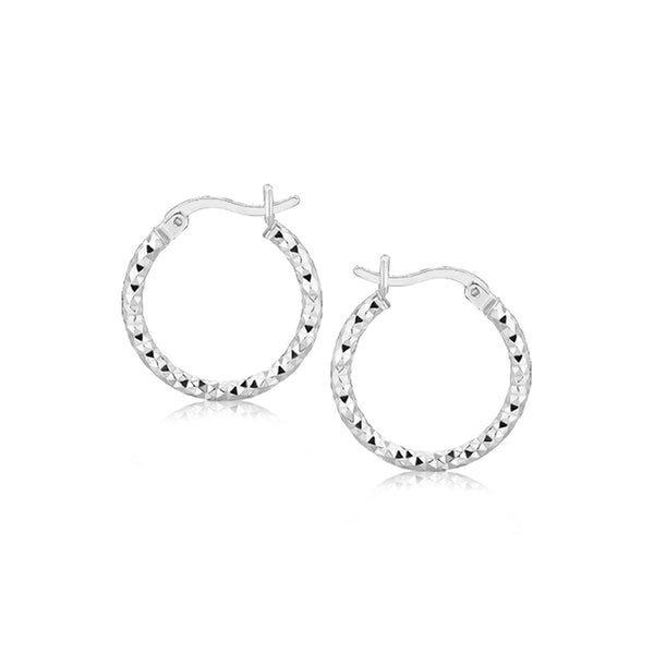 LOVCIA Premium Elegant Rhodium-Plated Sterling Silver Faceted Hoop Earrings