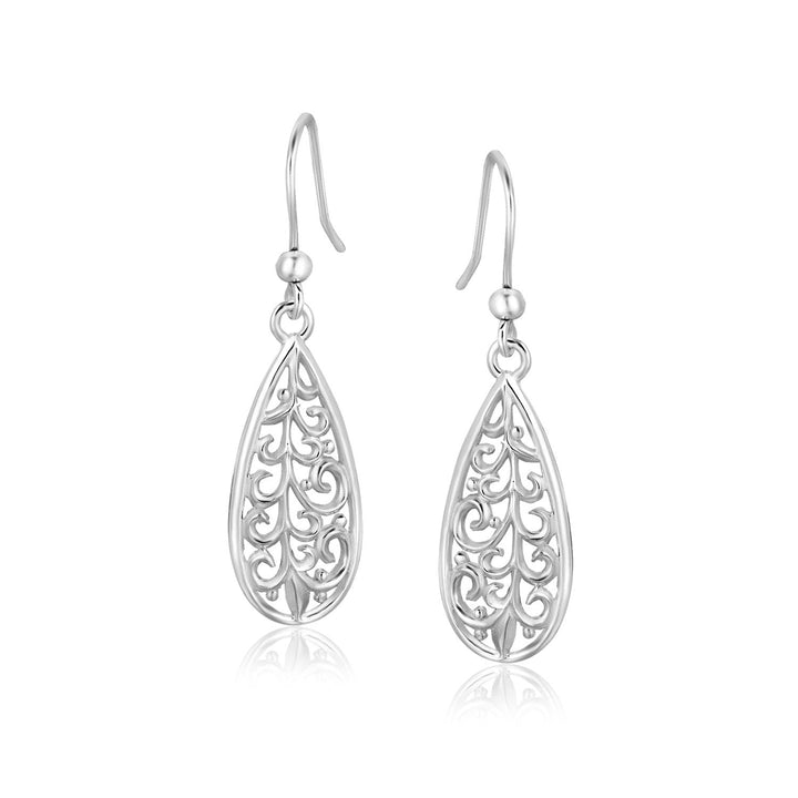 LOVCIA Premium Elegant Botanical Filigree Teardrop Sterling Silver Earrings