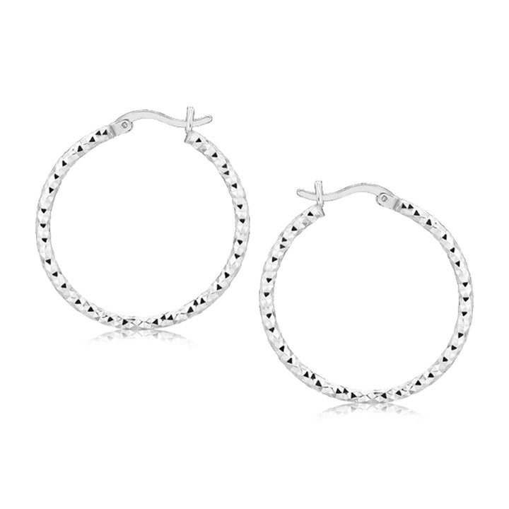 LOVCIA Premium 25mm Rhodium-Plated Sterling Silver Faceted Weave Hoop Earrings