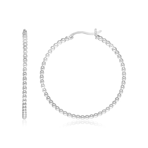 LOVCIA Premium Beaded Texture Round Hoop Earrings in Sterling Silver