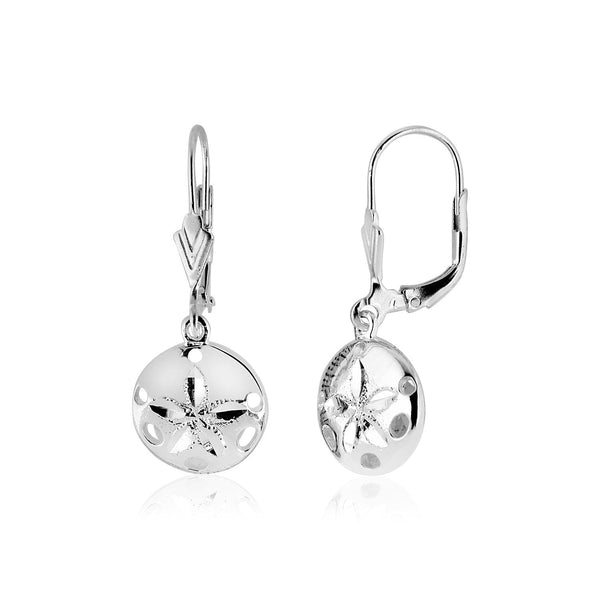 LOVCIA Premium Sterling Silver Sand Dollar Drop Earrings with Lever Back Clasps