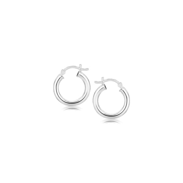 LOVCIA Premium 15mm Rhodium-Plated Sterling Silver Hoop Earrings with Snap Lock