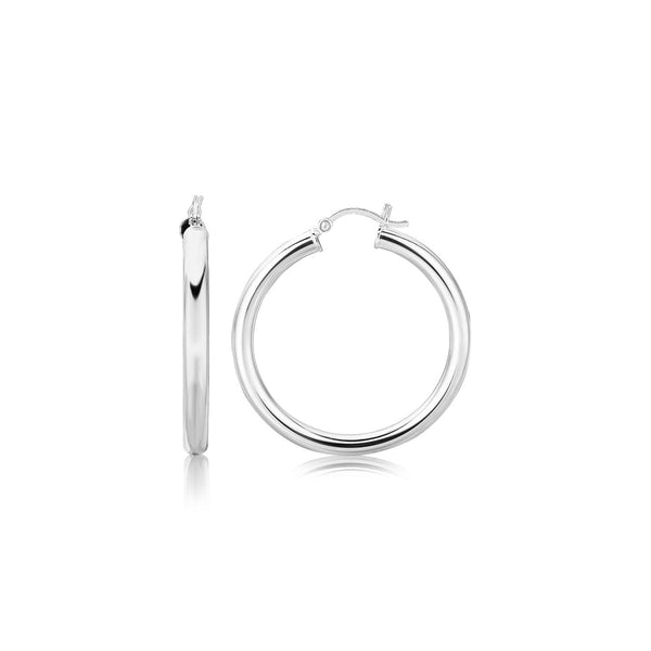 LOVCIA Premium Elegant Sterling Silver Rhodium-Plated Thick Hoop Earrings with Snap Lock