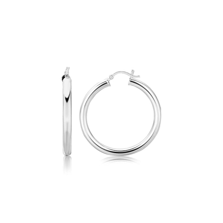 LOVCIA Premium Elegant Sterling Silver Rhodium-Plated Thick Hoop Earrings with Snap Lock