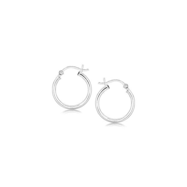 LOVCIA Premium 15mm Elegant Sterling Silver Rhodium-Plated Hoop Earrings