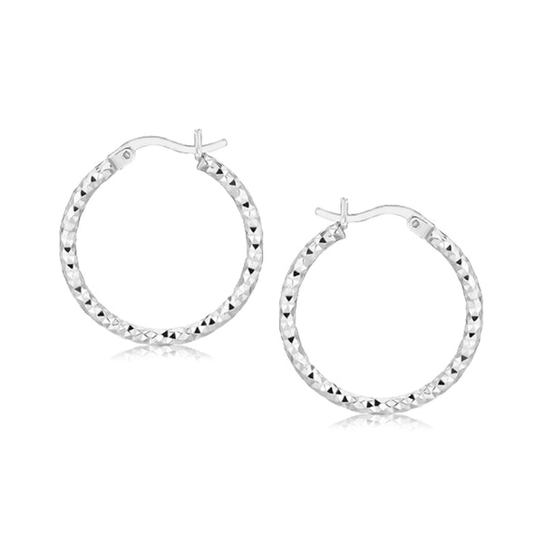 LOVCIA Premium 20mm Rhodium-Plated Sterling Silver Woven Hoop Earrings with Snap Locks