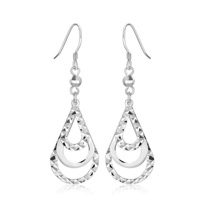 LOVCIA Premium Graduated Open Teardrop Sterling Silver Earrings with Textured Design