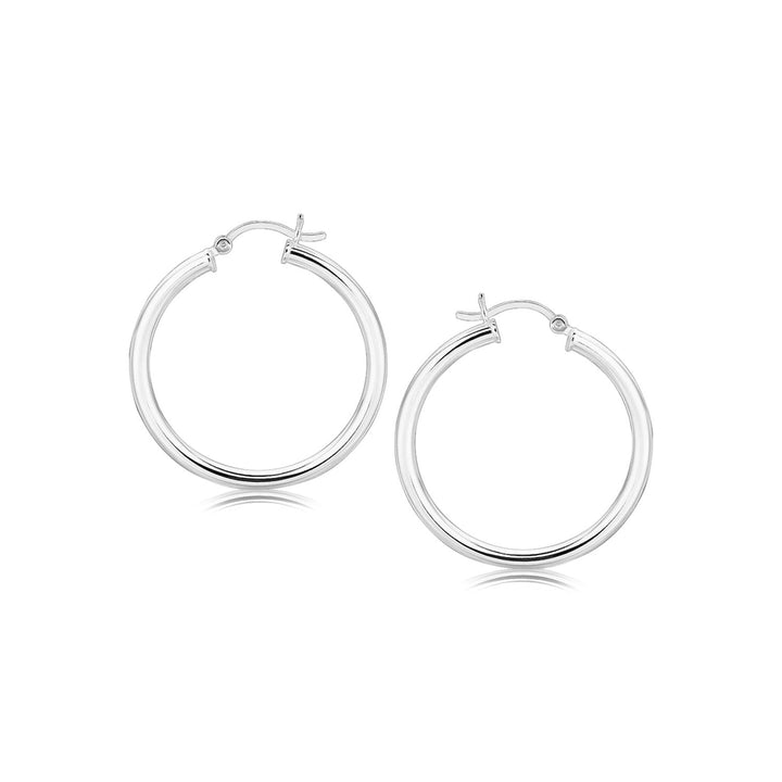 LOVCIA Premium 30mm Elegant Sterling Silver Rhodium-Plated Hoop Earrings