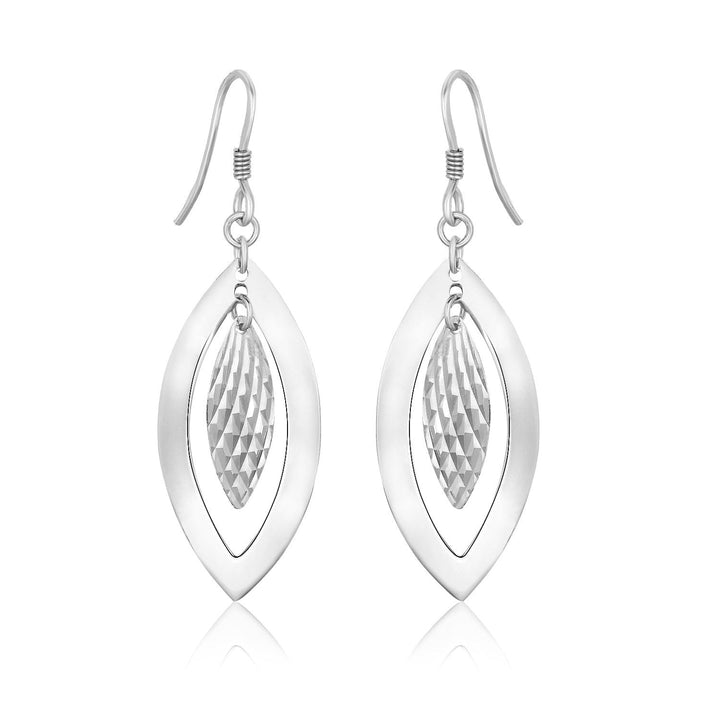 LOVCIA Premium Elegant Sterling Silver French Wire Earrings with Dual Textured and Smooth Marquis Design