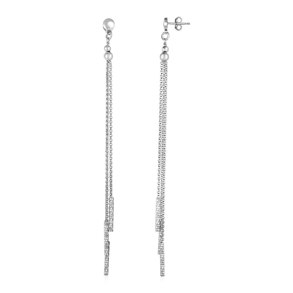 LOVCIA Premium Sterling Silver Long Chain Drop Earrings with Textured Bars and Tassels