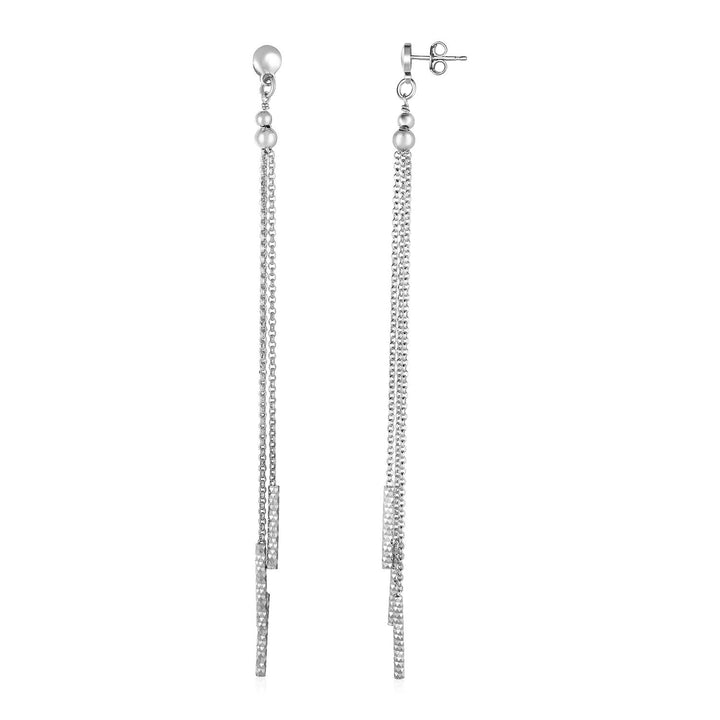 LOVCIA Premium Sterling Silver Long Chain Drop Earrings with Textured Bars and Tassels