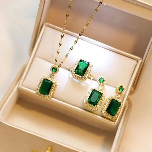 LOVCIA Radiant Emerald Deluxe Jewelry Set - Elevate Your Style with Glamour