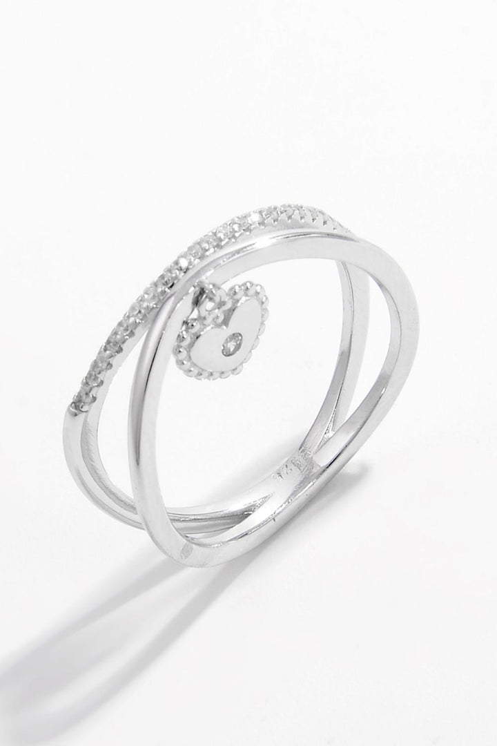 LOVCIA Jewelry Heart-Shaped Zircon Charm Ring in 925 Sterling Silver for Women