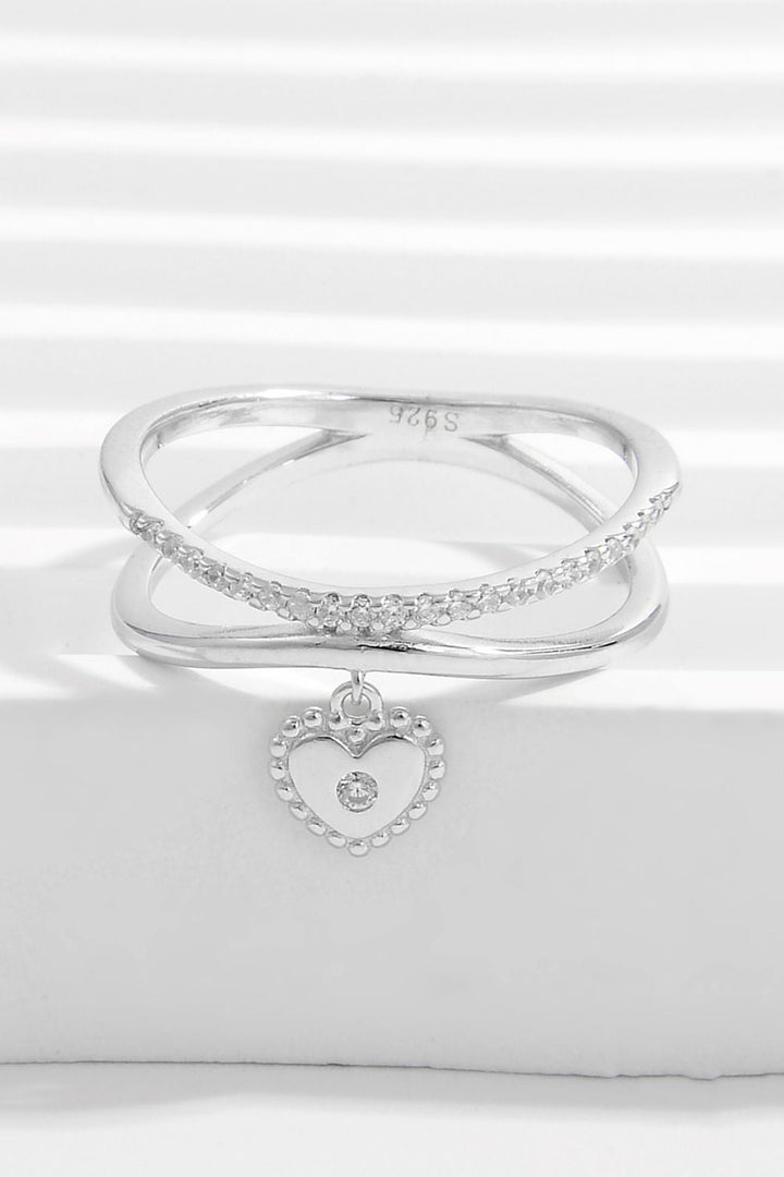 LOVCIA Jewelry Heart-Shaped Zircon Charm Ring in 925 Sterling Silver for Women