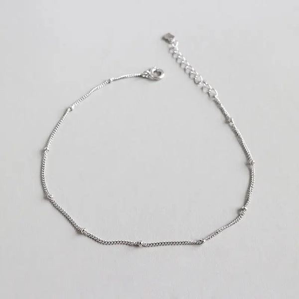 LOVCIA Simple Mini Beads Curb Chain 925 Sterling Silver Anklet-Anklets-LOVCIA