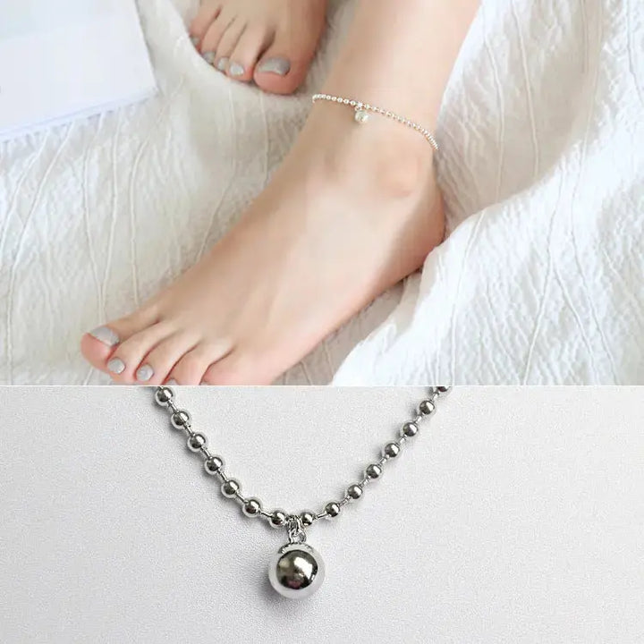 LOVCIA Silver Bead Ball 925 Sterling Silver Foot Anklet-Anklets-LOVCIA