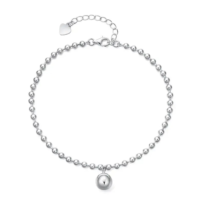 LOVCIA Silver Bead Ball 925 Sterling Silver Foot Anklet-Anklets-LOVCIA