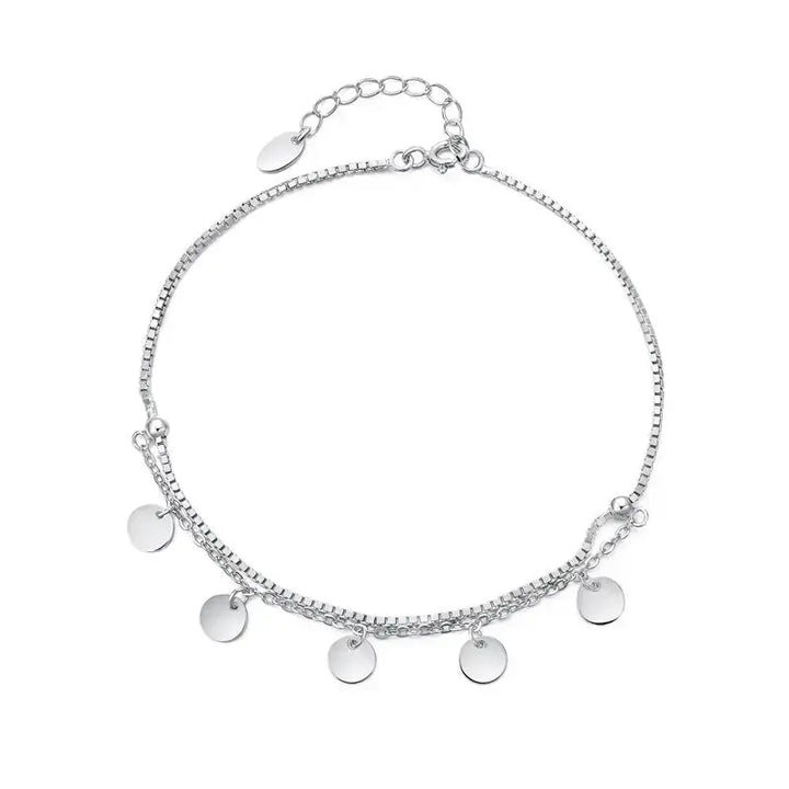 LOVCIA Fashion Dangle Silver Bean 925 Sterling Silver Double Layer Foot Anklet-Anklets-LOVCIA