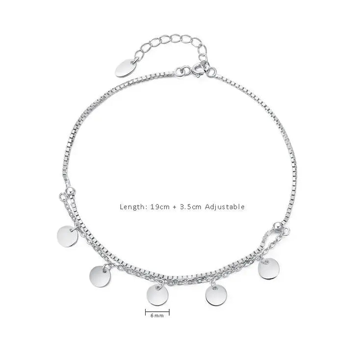 LOVCIA Fashion Dangle Silver Bean 925 Sterling Silver Double Layer Foot Anklet-Anklets-LOVCIA