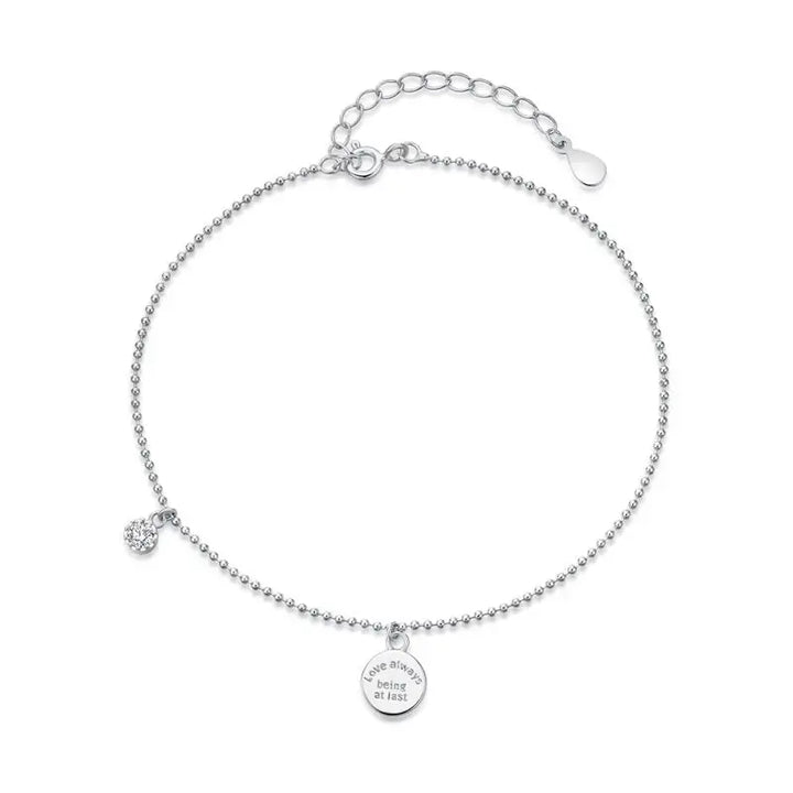 LOVCIA Love Always Being At Last 925 Sterling Silver Bead White CZ Foot Anklet-Anklets-LOVCIA