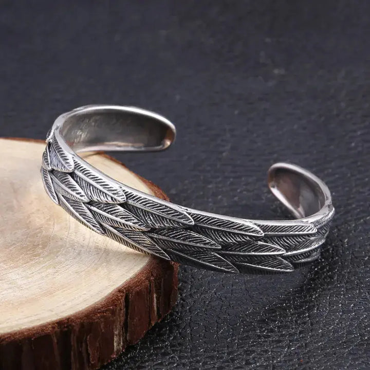 LOVCIA Trendy Silver Jewelry Sterling Silver Personalized Feather Bracelet-Bracelets-LOVCIA