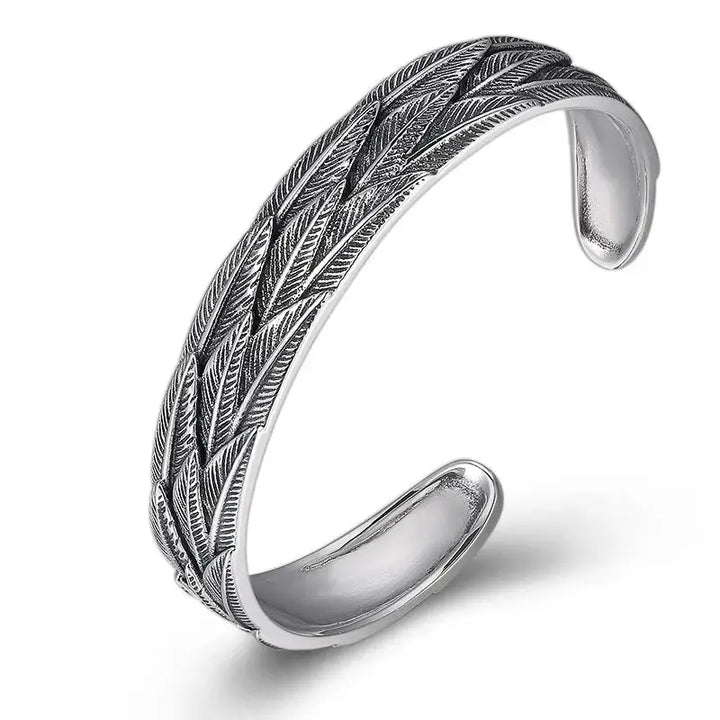 LOVCIA Trendy Silver Jewelry Sterling Silver Personalized Feather Bracelet-Bracelets-LOVCIA