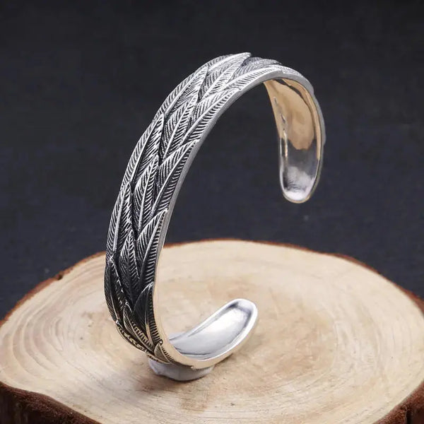 LOVCIA Trendy Silver Jewelry Sterling Silver Personalized Feather Bracelet-Bracelets-LOVCIA