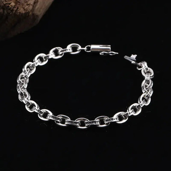 LOVCIA S925 sterling silver jewelry retro old letters couple's bracelet-Bracelets-LOVCIA