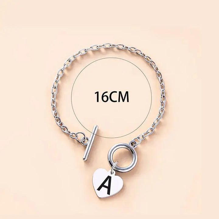 LOVCIA Silver Color Link Chain OT Buckle Clasp Bracelet 26 Initial Letter Heart Charms Bracelets For Women Girls-Bracelets-LOVCIA