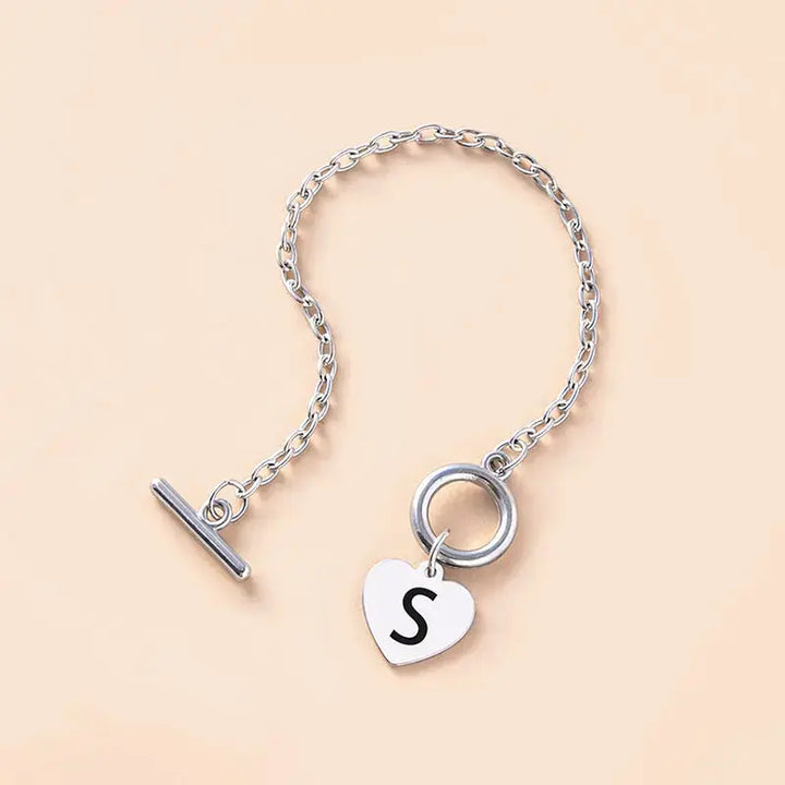 LOVCIA Silver Color Link Chain OT Buckle Clasp Bracelet 26 Initial Letter Heart Charms Bracelets For Women Girls-Bracelets-LOVCIA