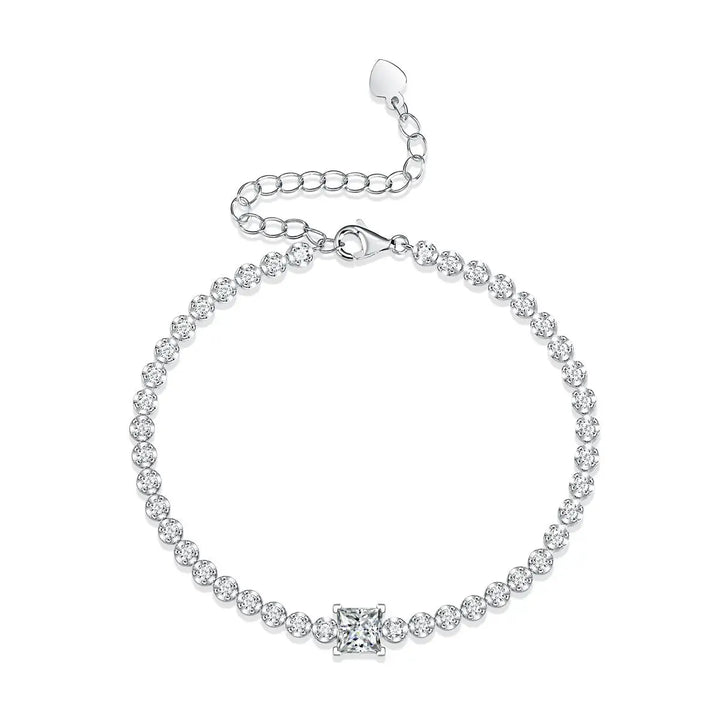 LOVCIA Gift Square Moissanite Round CZ Chain 925 Sterling Silver Bracelet-Bracelets-LOVCIA