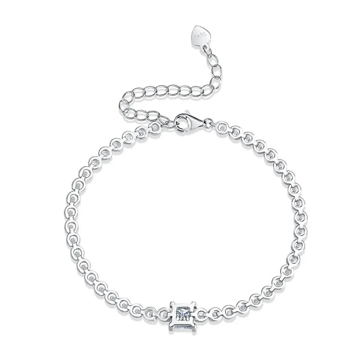 LOVCIA Gift Square Moissanite Round CZ Chain 925 Sterling Silver Bracelet-Bracelets-LOVCIA