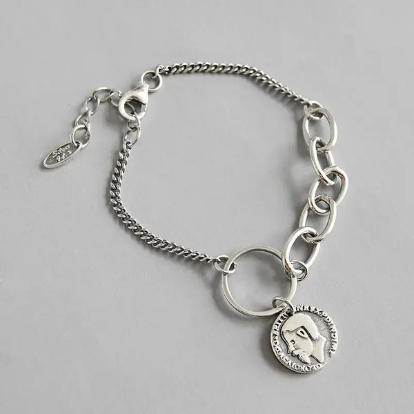 LOVCIA Party Portrait Coconut Tree Coin Chain 925 Sterling Silver Bracelet-Bracelets-LOVCIA