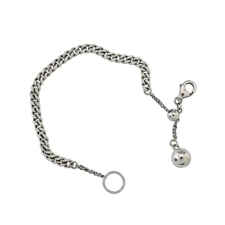 LOVCIA Vintage Curb Chain Round Ball 925 Sterling Silver Bracelet-Bracelets-LOVCIA