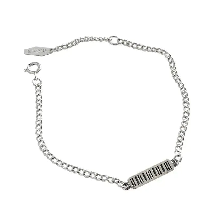 LOVCIA Simple Curb Chain Bar Code 925 Sterling Silver Bracelet-Bracelets-LOVCIA