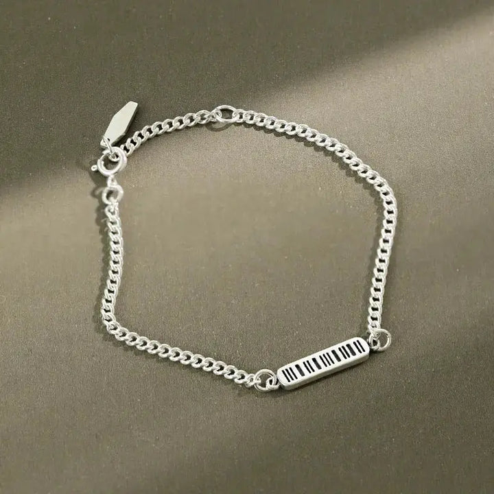 LOVCIA Simple Curb Chain Bar Code 925 Sterling Silver Bracelet-Bracelets-LOVCIA