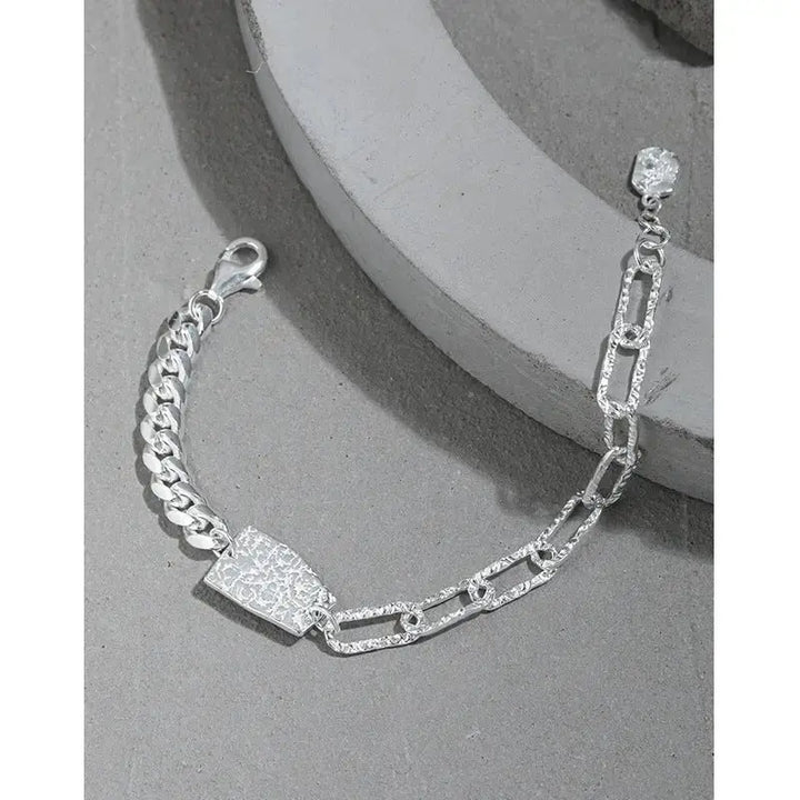 LOVCIA Asymmetry Curb Paperclip Chain Geometry 925 Sterling Silver Bracelet-Bracelets-LOVCIA