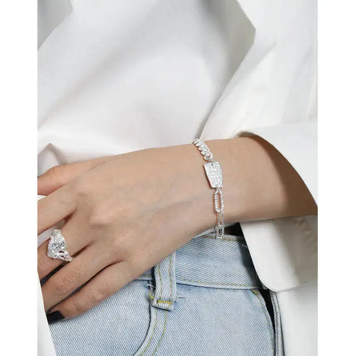 LOVCIA Asymmetry Curb Paperclip Chain Geometry 925 Sterling Silver Bracelet-Bracelets-LOVCIA