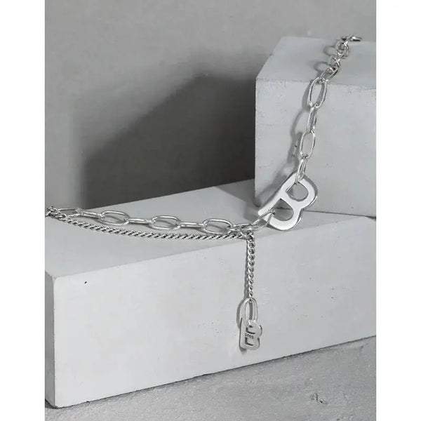 LOVCIA Vintage Letter B Paperclip Chain 925 Sterling Silver Bracelet-Bracelets-LOVCIA