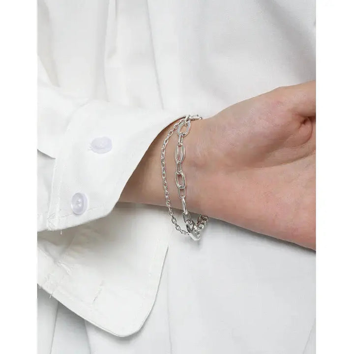 LOVCIA Fashion Double Layers Pig Nose Curb Chain 925 Sterling Silver Bracelet-Bracelets-LOVCIA