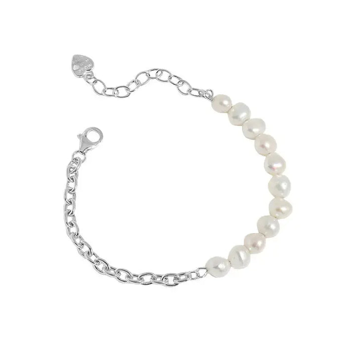 LOVCIA Asymmetry Natural Pearls Curb Chain 925 Sterling Silver Bracelet-Bracelets-LOVCIA