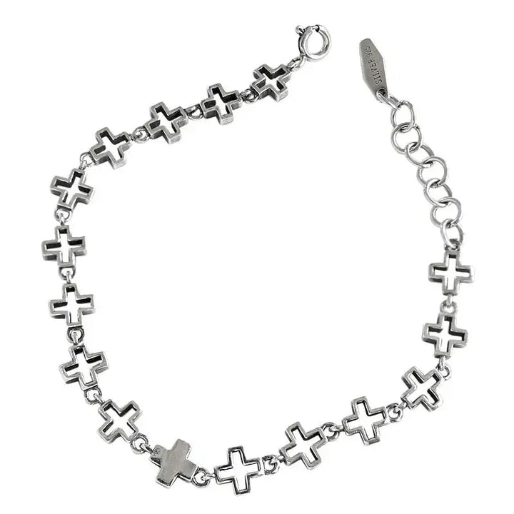 LOVCIA Vintage Women Hollow Cross 925 Sterling Silver Bracelet-Bracelets-LOVCIA