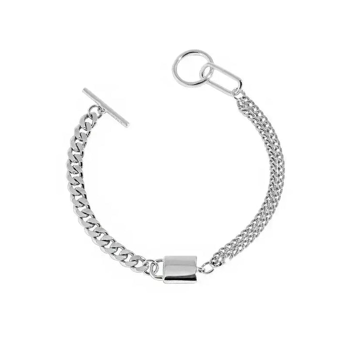 LOVCIA Asymmetry Curb Chain OT 925 Sterling Silver Bracelet-Bracelets-LOVCIA